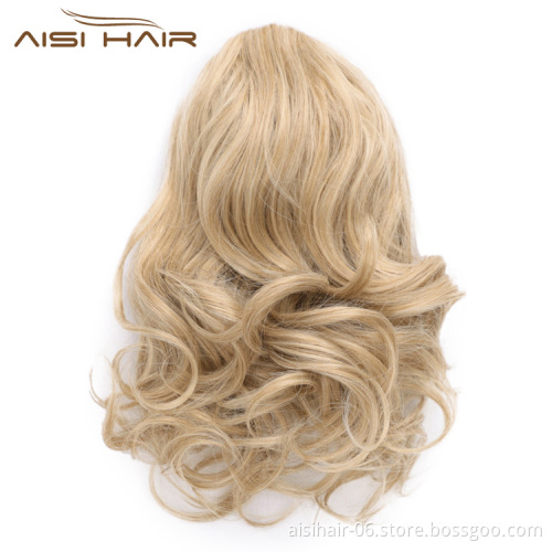Aisi Hair Heat Resistant Synthetic Fiber Drawstring Ponytail Wrap Hairpieces Big Wave Short Ponytail Hair Extensions